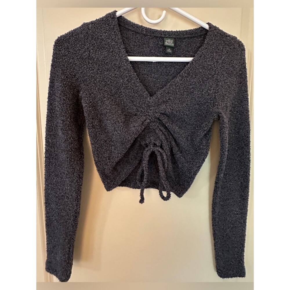 Wild Fable Charcoal Grey Cropped Tie Sweater Women's Sz XS